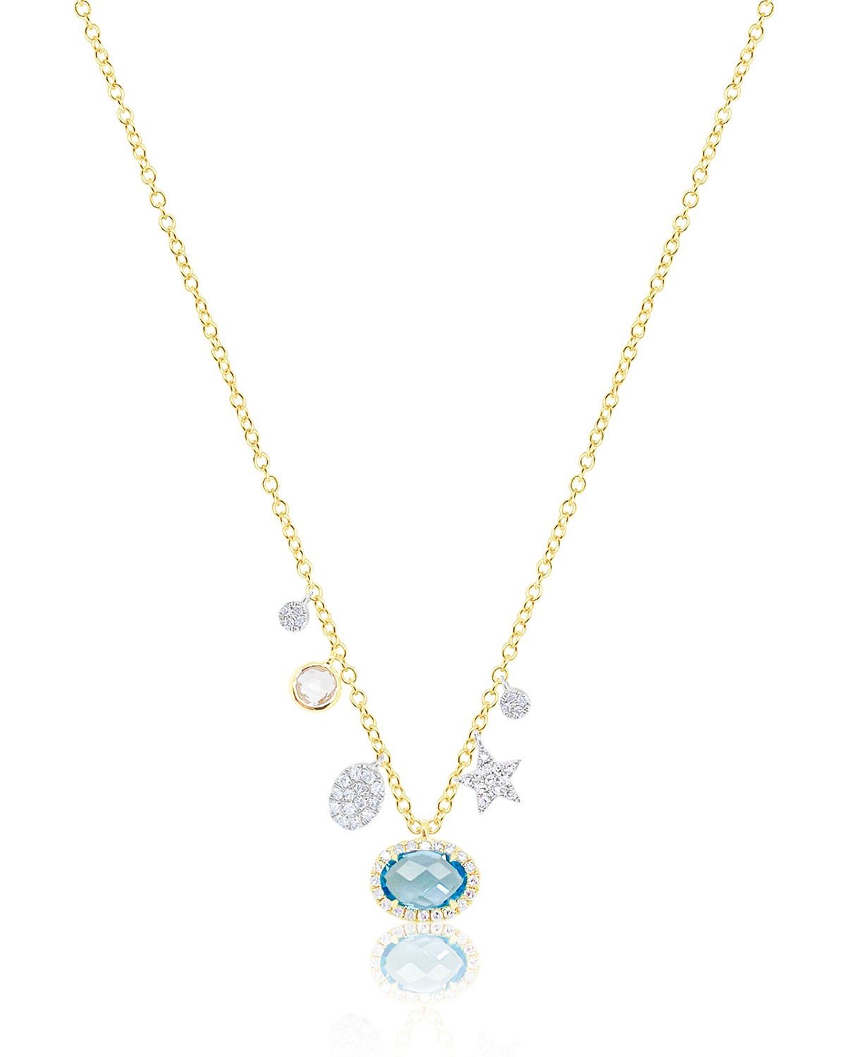 14K White & Yellow Gold Blue Topaz, White Topaz & Diamond Multi Charm Pendant Necklace, 16-18"