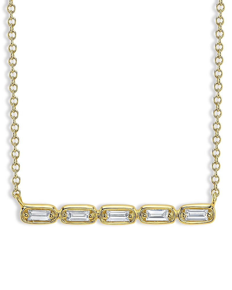Moon & Meadow 14K Yellow Gold Diamond Baguette Necklace, 0.16 tcw
