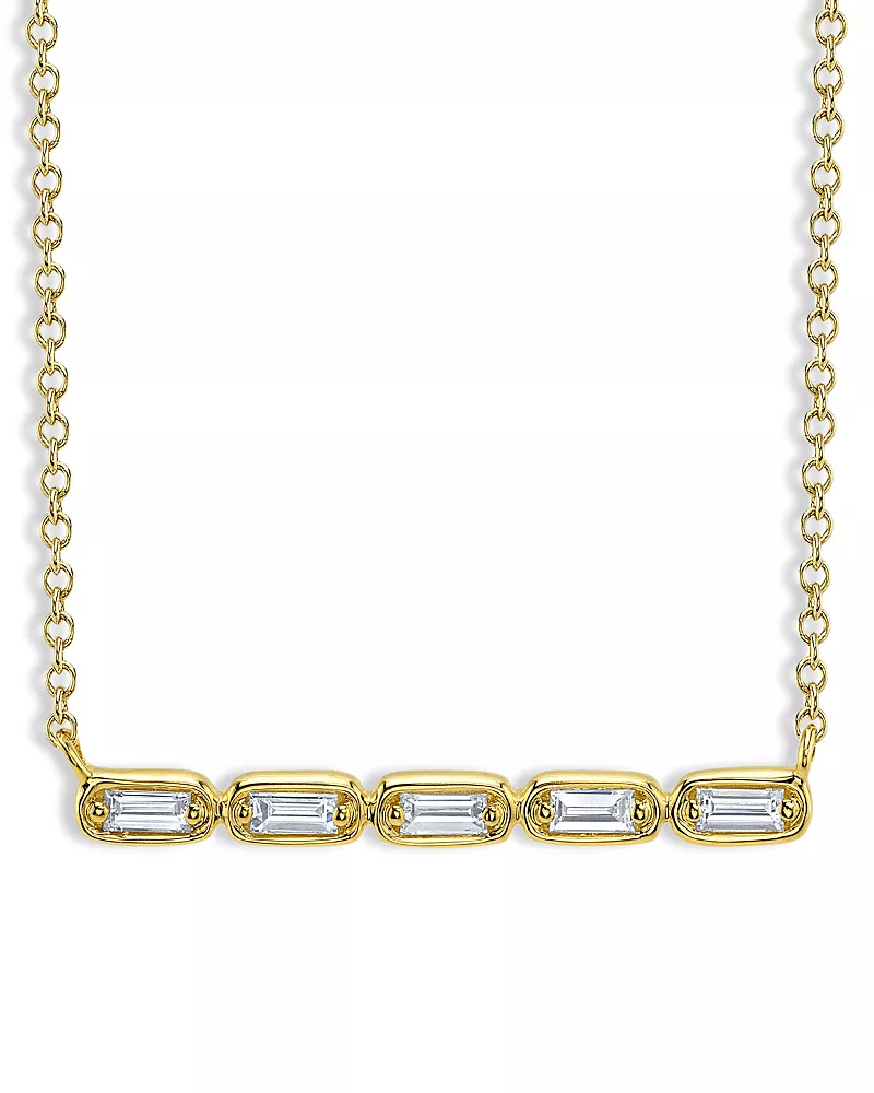 Moon & Meadow 14K Yellow Gold Diamond Baguette Necklace, 0.16 tcw