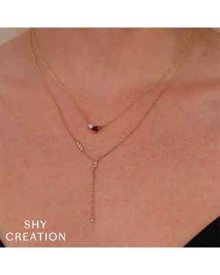 14K Yellow Gold Diamond Bezel Lariat Necklace, 18"