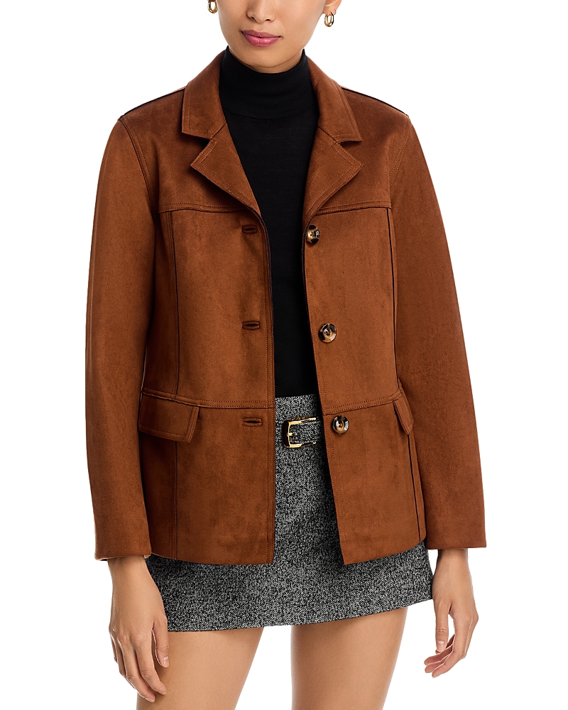 French Connection Laney Faux Suede Jacket In Brown