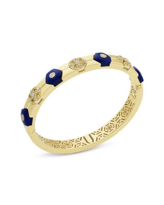 18K Yellow Gold Baia Bangle Bracelet with Diamonds, Yellow Sapphire & Lapis