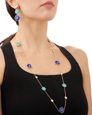 18K Yellow Gold Baia Necklace with Diamonds, Lapis & Turquoise, 32"