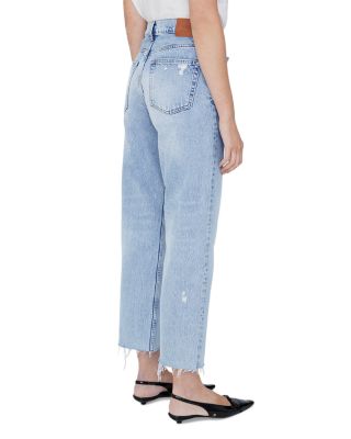 Gavin High Rise Distressed Straight Jeans in Washed Blue