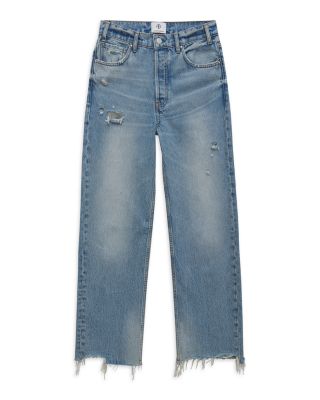 Gavin High Rise Distressed Straight Jeans in Washed Blue