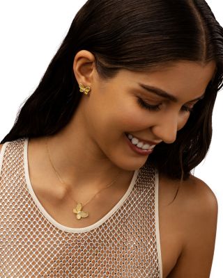 18K Yellow & White Gold Diamond Jasmine Butterfly Satin Stud Earrings