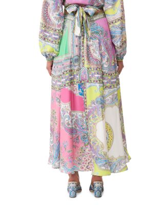 Paneled Flared Long Silk Skirt