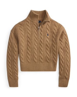 Vintage RALPH LAUREN ウール×レザー　カバー　ピローシャム Ralph Lauren Cable Wool Cashmere Half Zip Sweater | Bloomingdale's