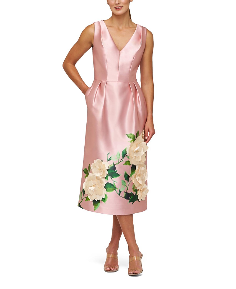 Kay Unger Briella Sleeveless Mikado Midi Dress In Pink