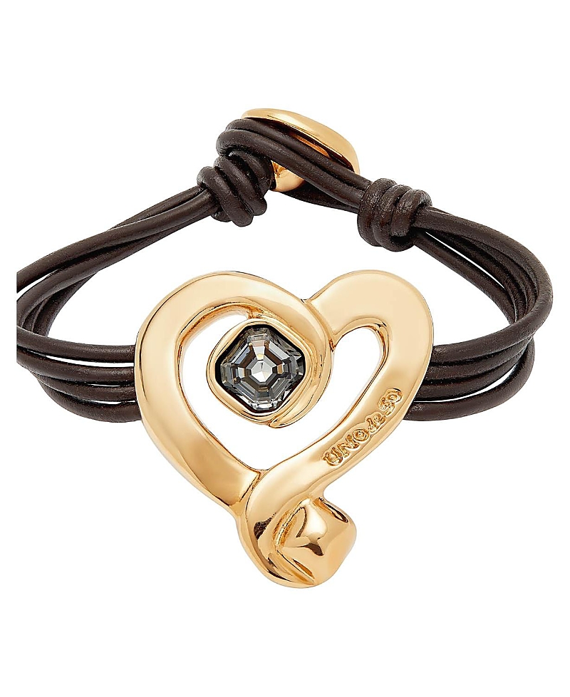 Unode50 Black Crystal Heart Leather Bracelet
