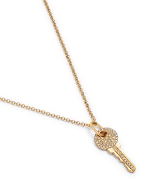 Diamond Key Pendant Necklace in 14K Yellow Gold, 0.12 tcw