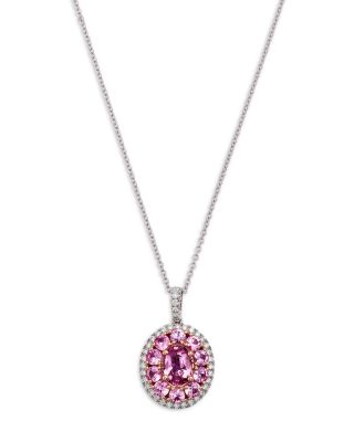Pink Sapphire & Diamond Halo Pendant Necklace in 14K Rose & White Gold, 16"-18"