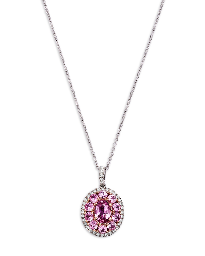 Bloomingdale’s Fine Collection Pink Sapphire & Diamond Halo Pendant Necklace in 14K Rose & White Gold, 16-18
