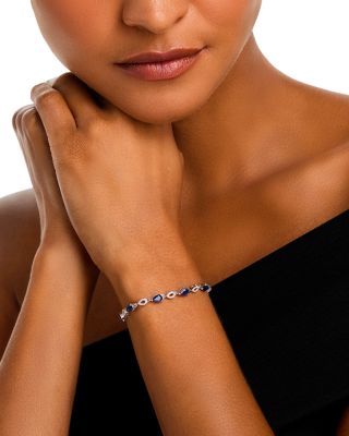 Sapphire & Diamond Pear Tennis Bracelet in 14K White Gold