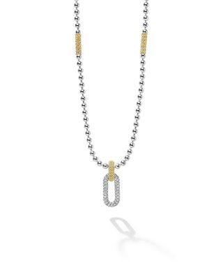 18K Yellow Gold & Sterling Silver Caviar Lux Diamond Clip Pendant Necklace, 16-18" - Exclusive 