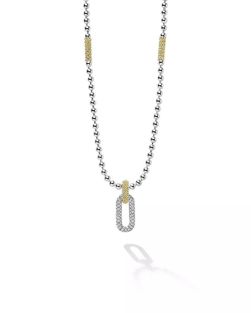 Lagos 18K Yellow Gold & Sterling Silver Caviar Lux Diamond Clip Pendant Necklace, 16-18 - Exclusive