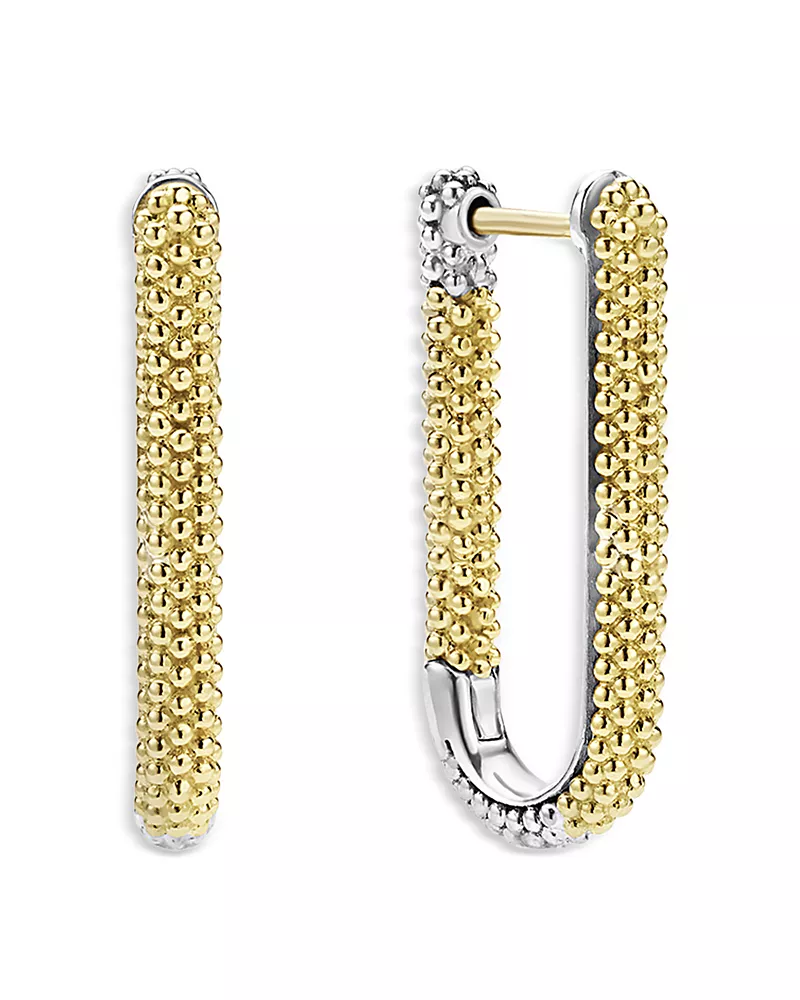 Lagos 18K Yellow Gold & Sterling Silver Caviar Lux Beaded Oval Hoop Earrings - Exclusive