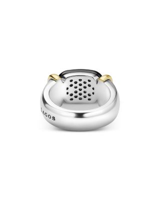 18K Yellow Gold & Sterling Silver Black Caviar Diamond & Black Ceramic Cluster Ring