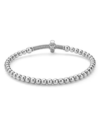 18K Yellow Gold & Sterling Silver Signature Caviar East West Cross Beaded Stretch Bracelet