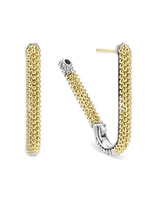 18K Yellow Gold & Sterling Silver Caviar Lux Beaded Oval Hoop Earrings - Exclusive 