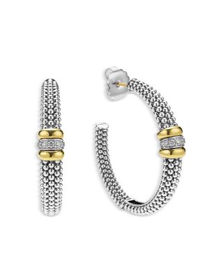 18K Yellow Gold & Sterling Silver Signature Caviar Diamond Beaded Large Hoop Earrings