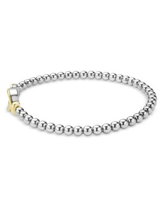 18K Yellow Gold & Sterling Silver Signature Caviar Diamond Interlocking Ring Stretch Bracelet