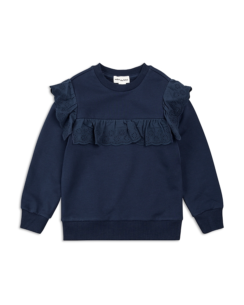 Miles The Label Girls' Eyelet Detail Long Sleeved Top - Little Kid In Blue