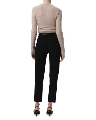 Caia High Rise Straight Jeans with Clean Hem in Plush Black