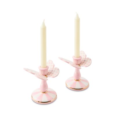 Rosy Check Tall Butterfly Candlesticks, Set of 2