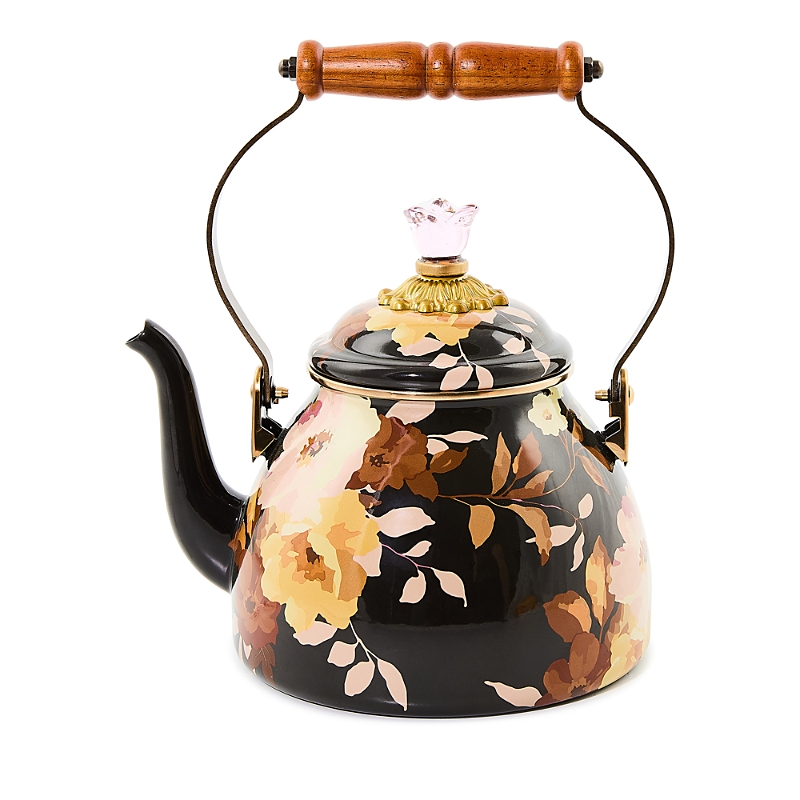 Mackenzie-childs Wild Rose Brown 2 Quart Tea Kettle In Multi