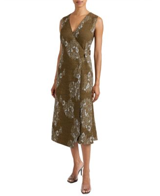  URSA Sleeveless Faux Wrap Dress with Metal Buckle