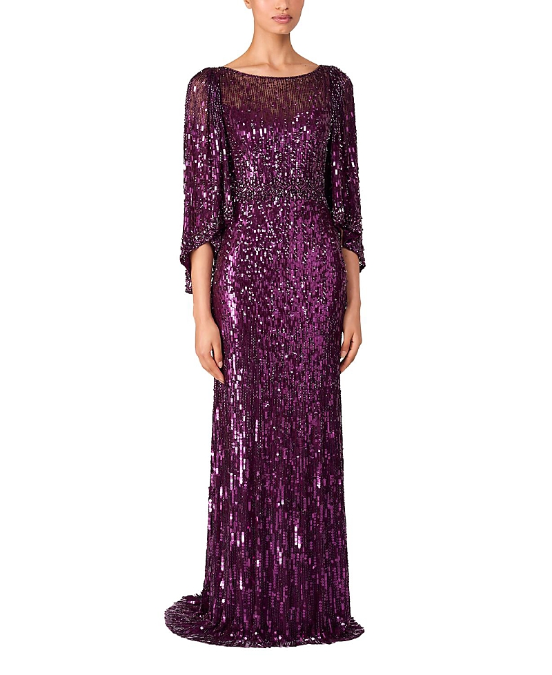 Jenny Packham Ines Sequin-embellished Maxi Dress In Purple