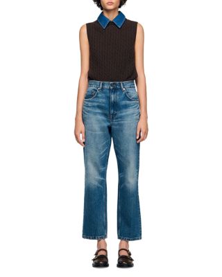 Denim Collar Cable Knit Sweater