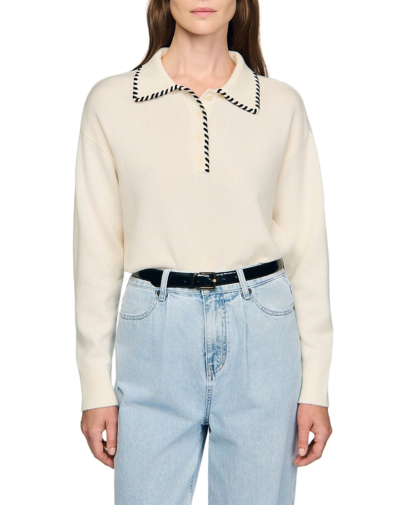 Sandro Contrast Polo-neck Knit Sweater In Neutral