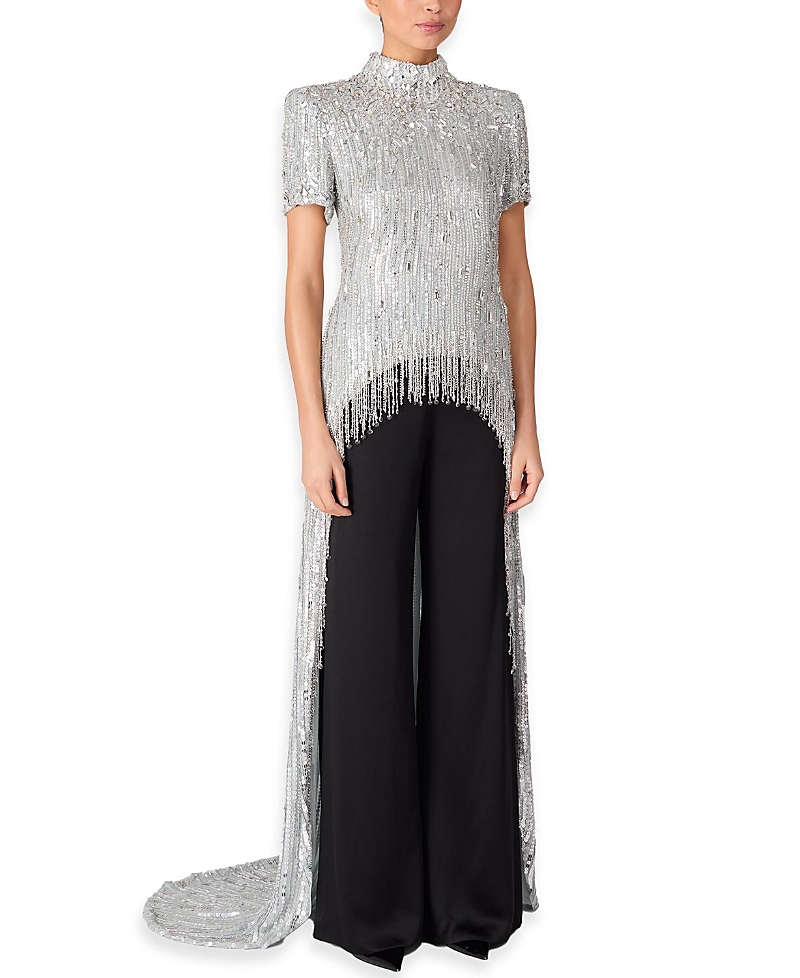 Jenny Packham Zea Sequin-embellished Top In Gray