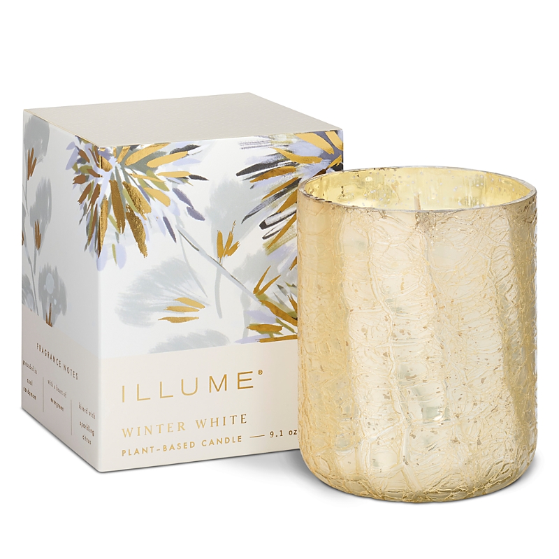 Illume Winter White Small Crackle Glass Candle, 8.3 Oz. In Neutral