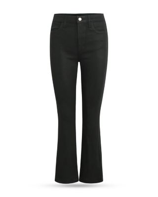 The Callie Cropped Bootcut Coated Jeans in Forest Green