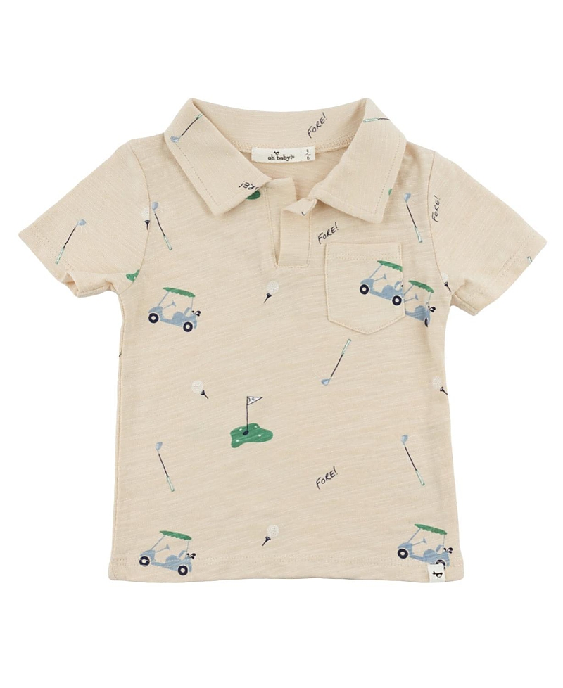 Oh Baby ! Boys' Spencer S25 Golf Print Slub Polo Shirt - Little Kid In Brown
