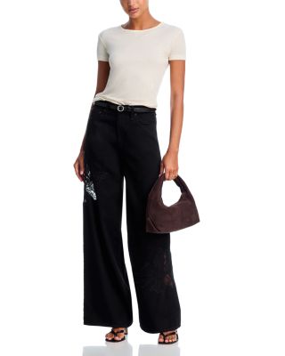 Sofie High Rise Full Wide Leg Lace Jeans in Black