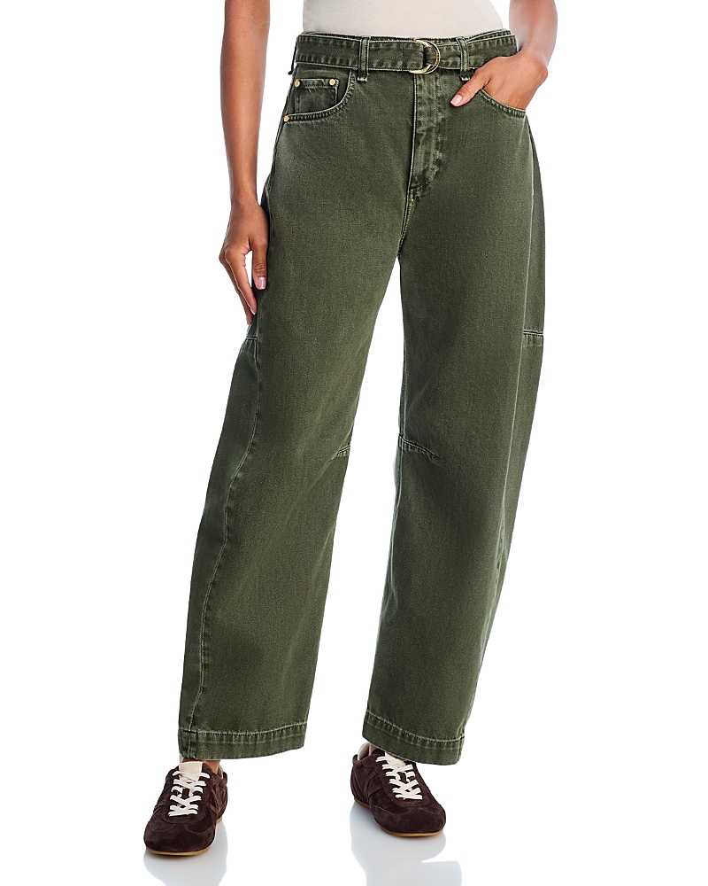 Rag & Bone Charlie High Rise Belted Barrel Jeans In Dark Olive Stone In Green