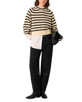 Stripe Detail Cotton Knit Sweater