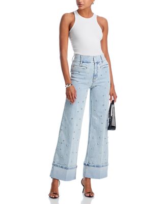 Raquel Crystal Stud High Rise Jeans in Light Blue/Clear