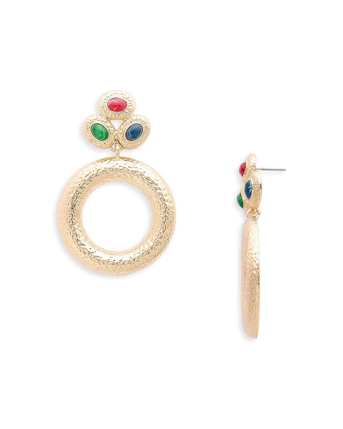 Aqua Three Stone Circle Drop Earrings - Exclusive