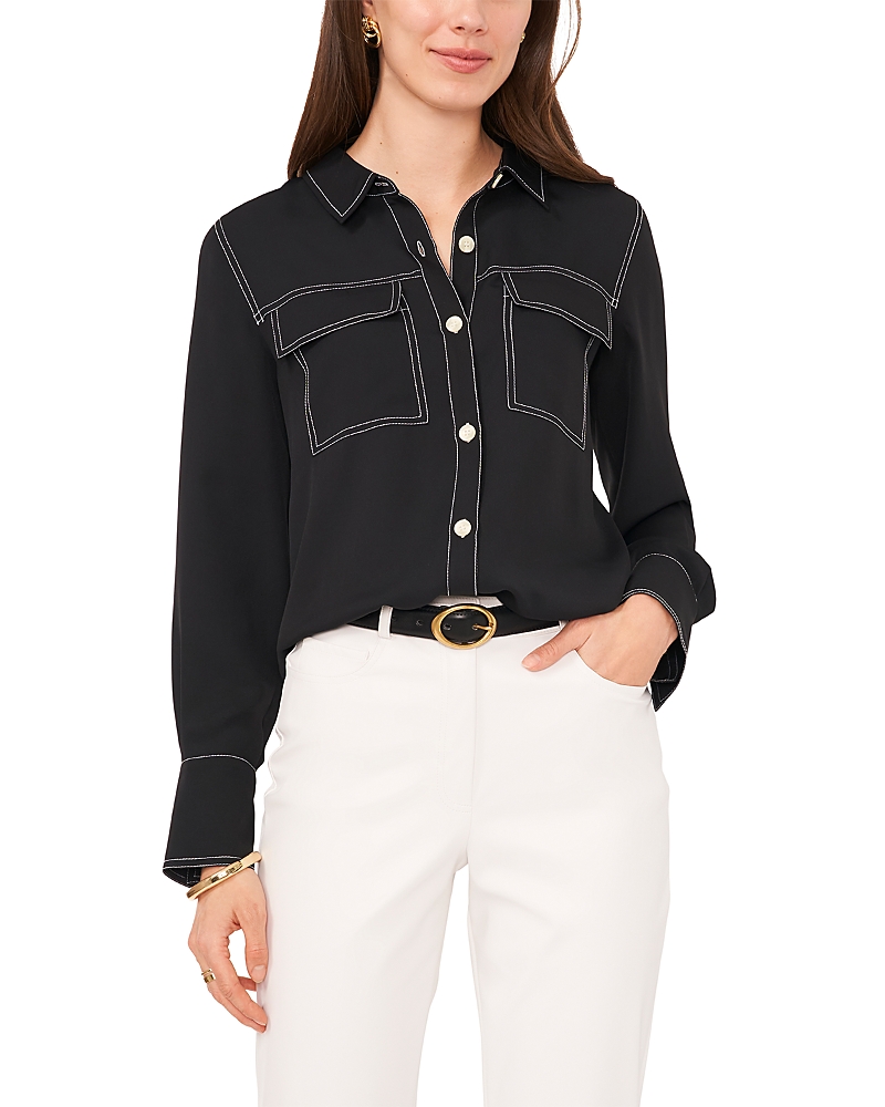 Vince Camuto Top Stitched Blouse In Black