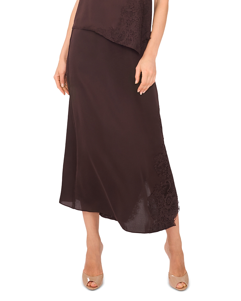 Vince Camuto Lace Detail Asymmetric Slip Skirt In Brown