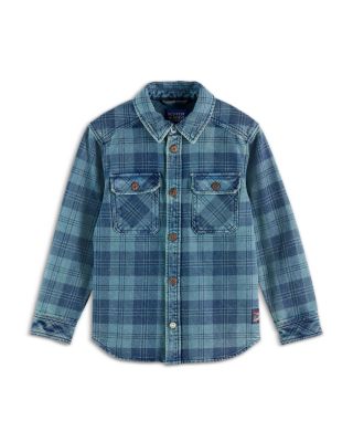 Boys' Denim Washed Checked Overshirt - Little Kid, Big Kid