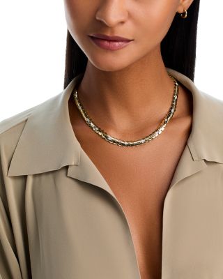 18K White & Yellow Gold Gender Diamond Cobra Collar Necklace, 16"