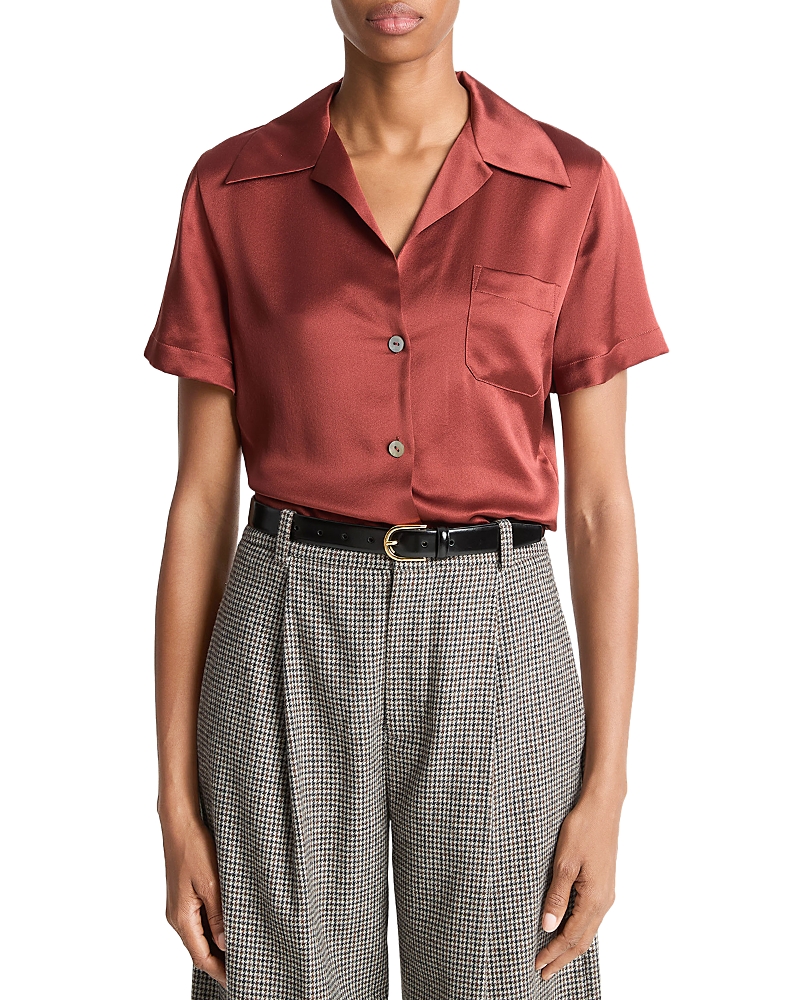 Vince Silk Short Sleeve Blouse In Red