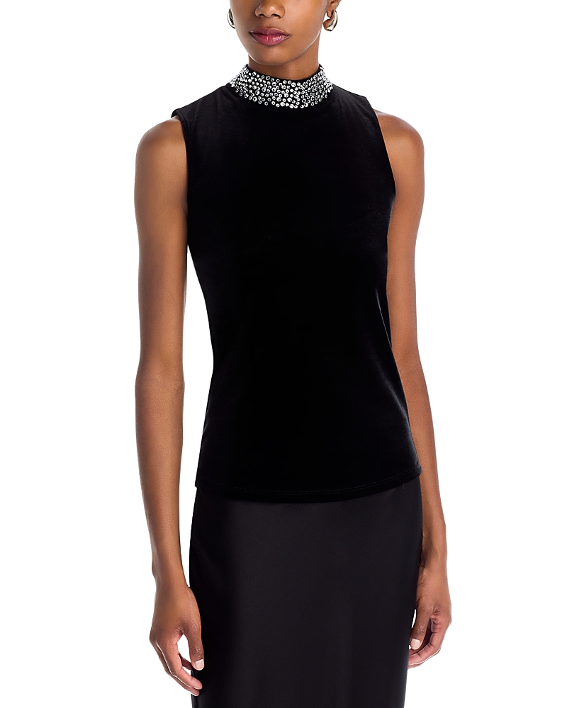 L'agence Emily Embellished Mock Neck Tank In Black