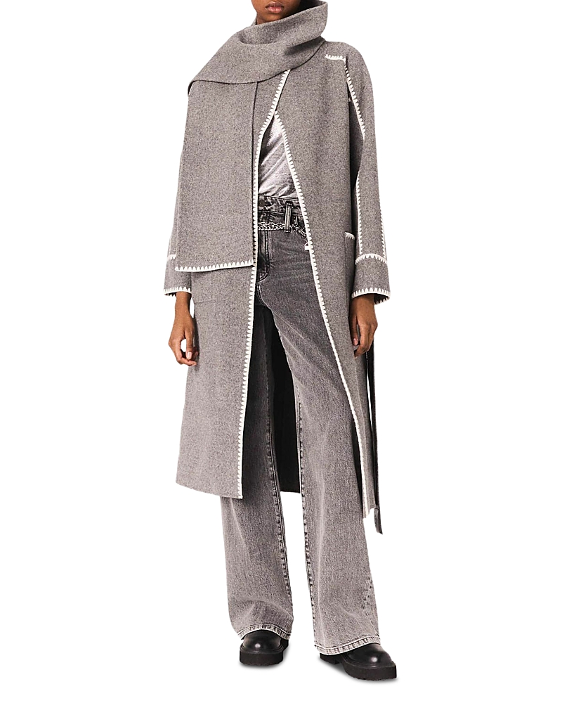Maje Long Double-faced Coat In Gray